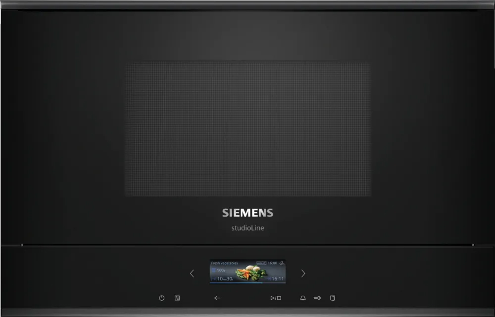 Indbygningsmikroovn 21l venstre sort - Siemens iQ700 - BF922L1B1