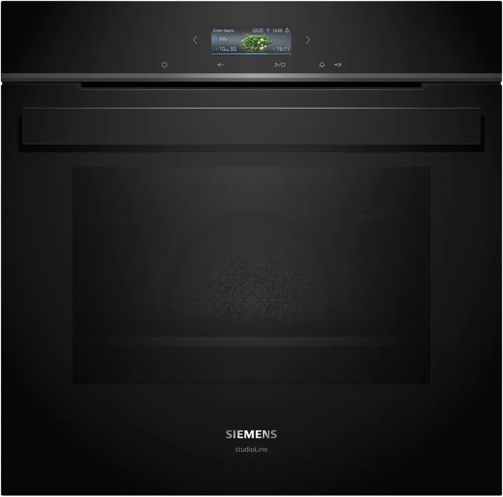 Indbygningsovn 71l Pyro A+ sort m/disp - Siemens iQ700 - HB974GLB1