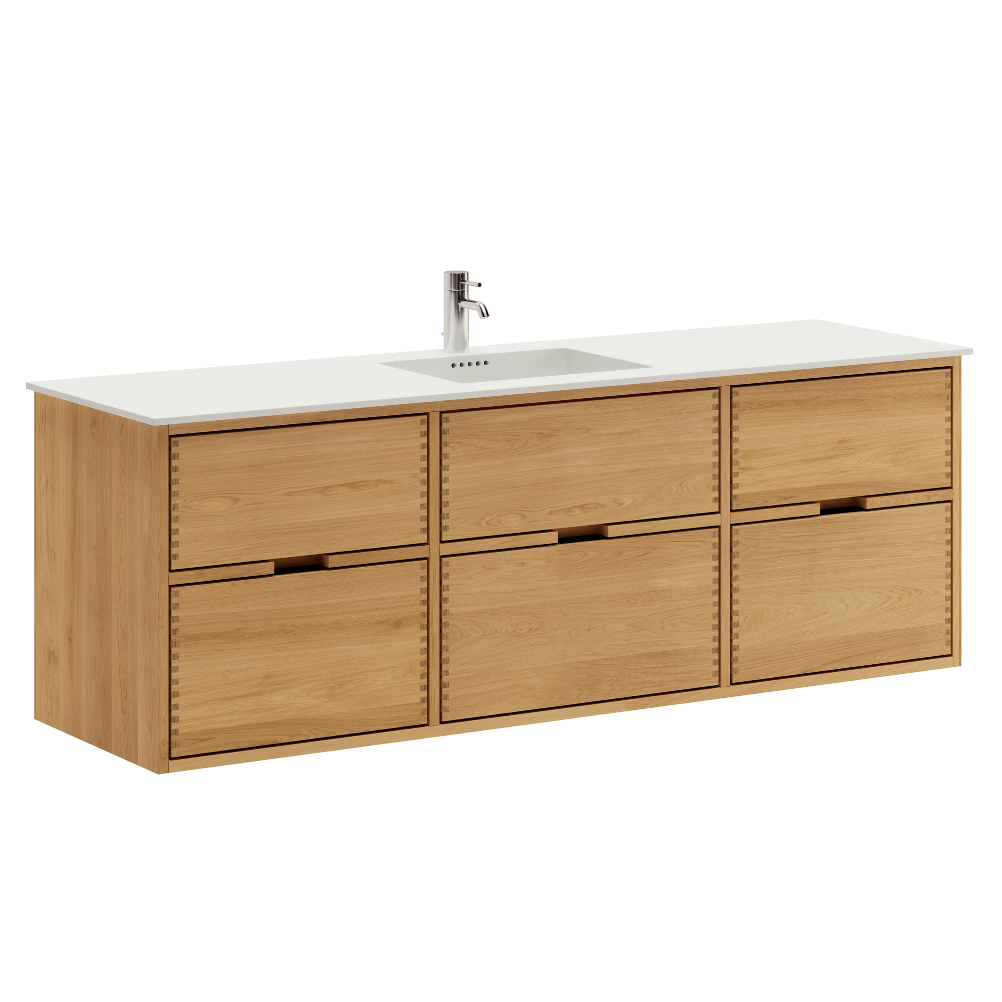 160 Cm Naturolieret Just Wood Badm bel Med 6 Skuffer Og Solid Surface 