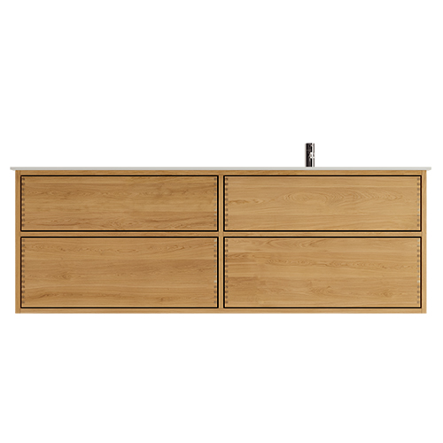 160 cm Naturolieret Just Wood Push badmøbel med 4 skuffer og Solid Surface bordplade - Højre