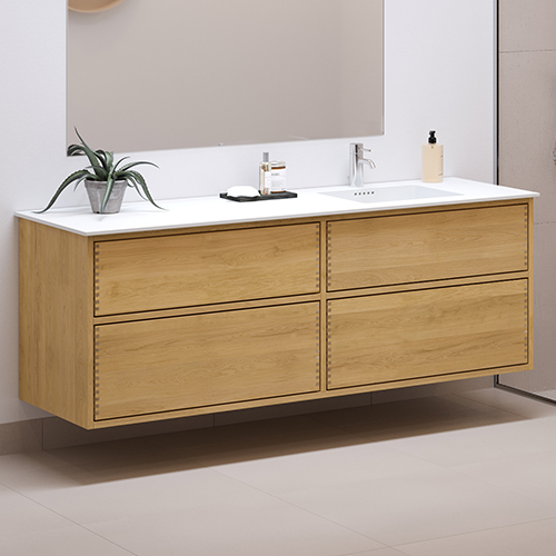 160 cm Naturolieret Just Wood Push badmøbel med 4 skuffer og Solid Surface bordplade - Højre