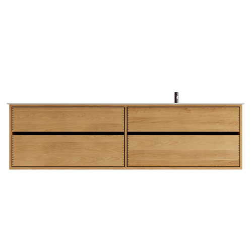 200 cm Naturolieret Just Wood Original badmøbel med 4 skuffer og Solid Surface bordplade - Højre