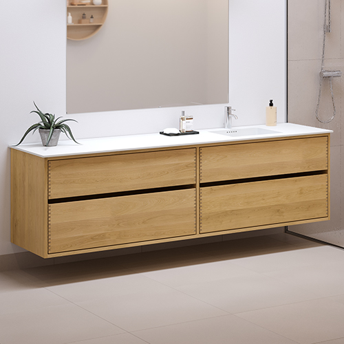 200 cm Naturolieret Just Wood Original badmøbel med 4 skuffer og Solid Surface bordplade - Højre